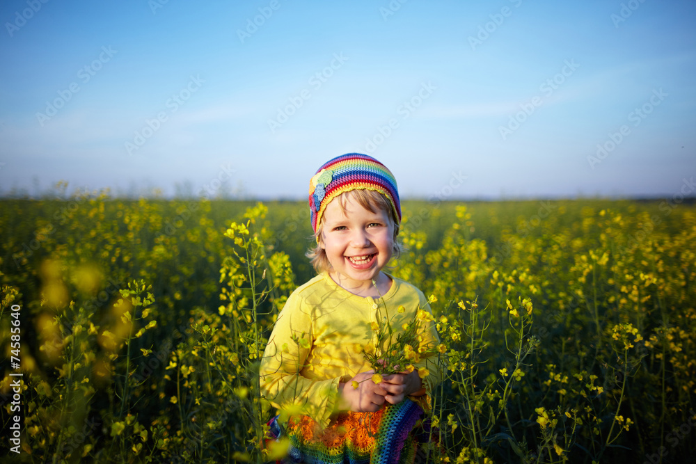 Fototapeta premium little happy girl on the meadow