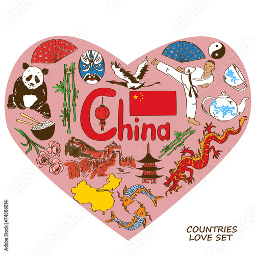 Chinese symbols in heart shape concept.