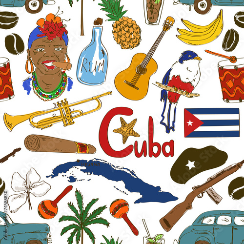 Sketch Cuban seamless pattern