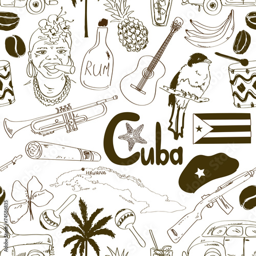 Sketch Cuban seamless pattern