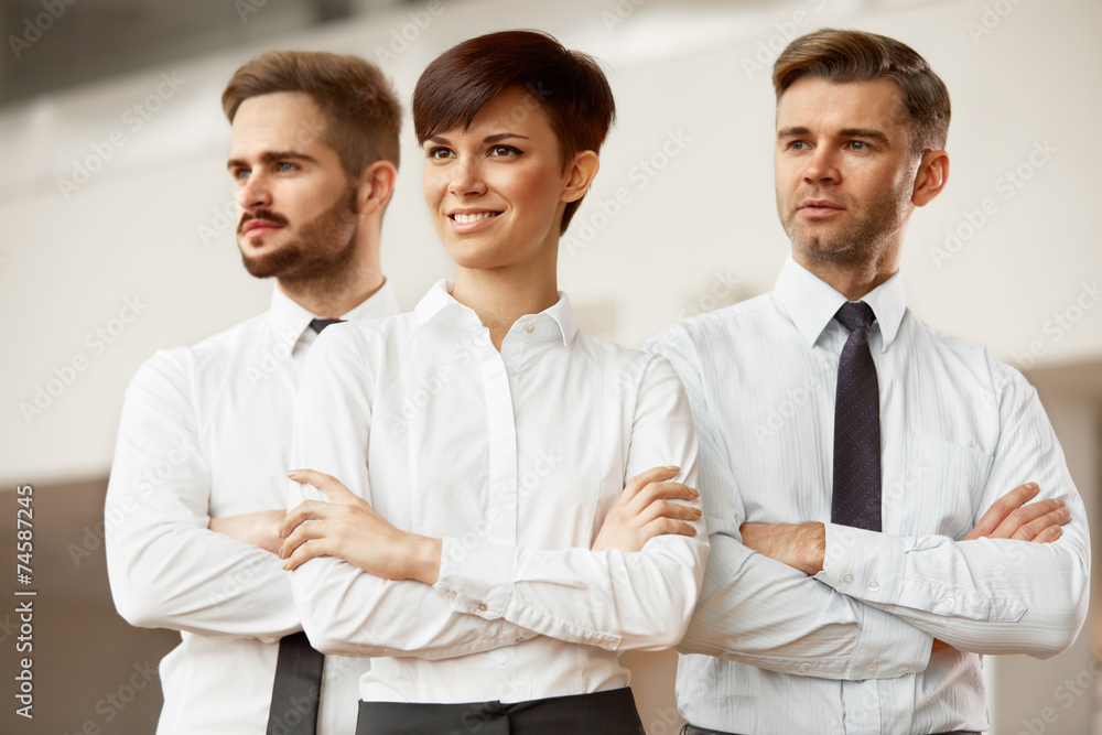 Business Team. Happy smiling people standing in office Business Team. Happy smiling people standing in office
