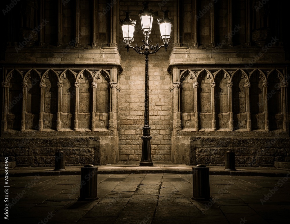 Fototapeta premium Beautiful streetlight in front of old building in Barcelona