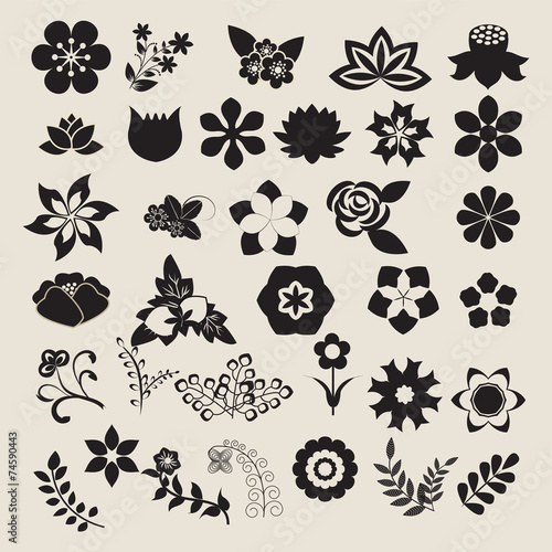 Floral Symbols icon set Vector Flower Set