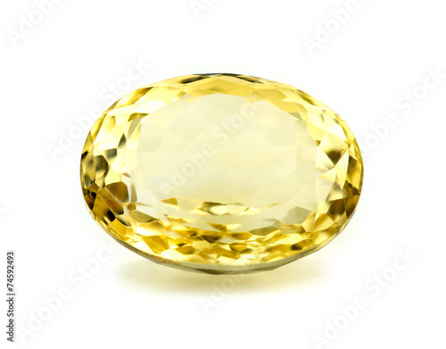 Tableau sur toile Beautiful natural yellow citrine gemstone isolated on white