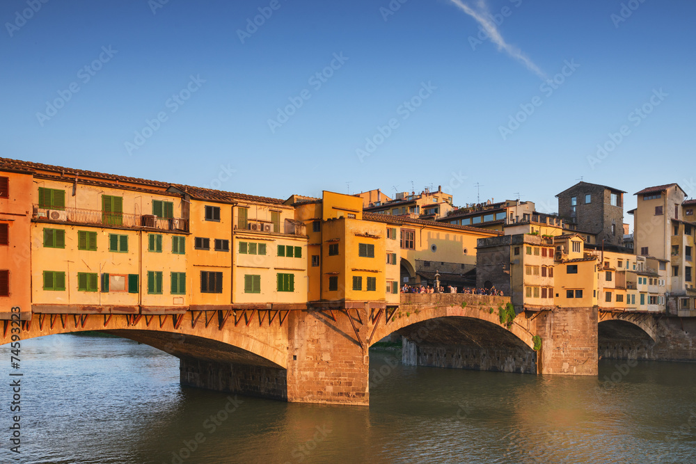 Bridge Ponte Vecchio on Arno River in the evening, Florence, Ita