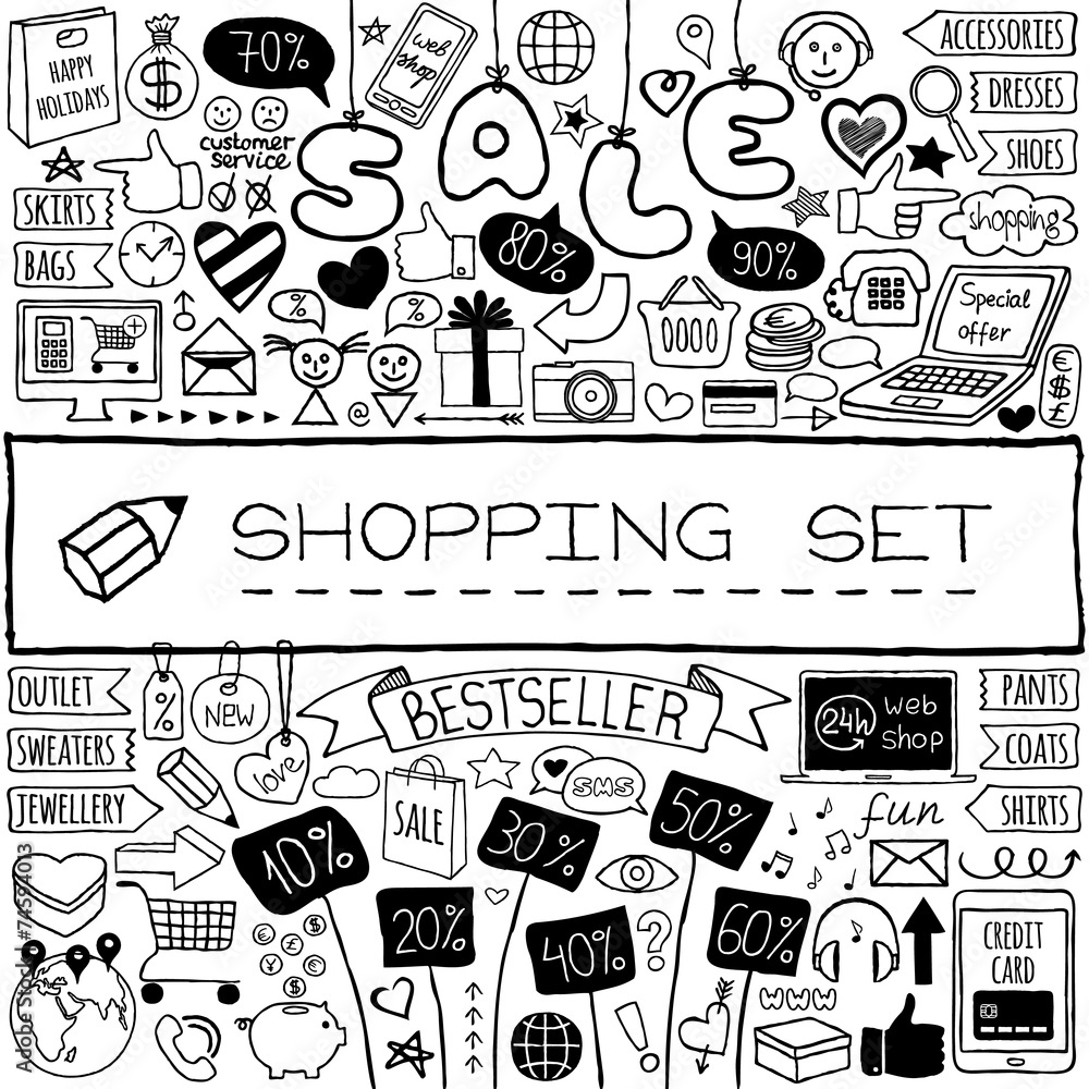 Shopping doodle set.