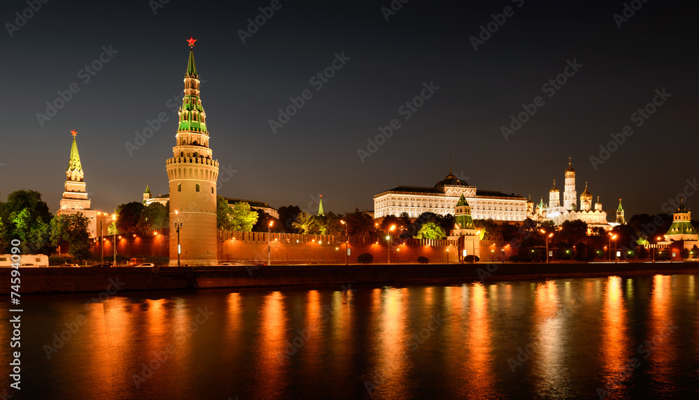 Moscow Kremlin and the Moskva River. Night cityscape