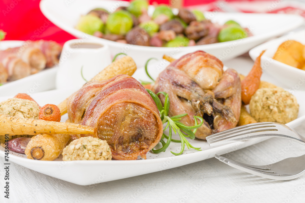 Roasted Quail - Quail roasted with all trimmings. Roasted Quail - Quail roasted with all trimmings.