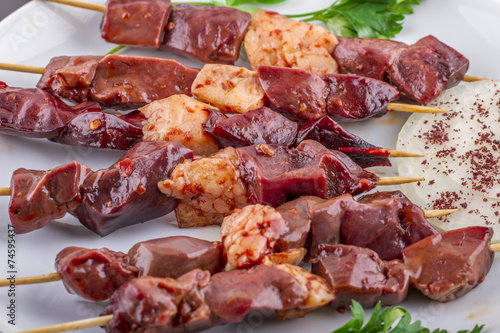 Raw Liver Kebab on a Plate