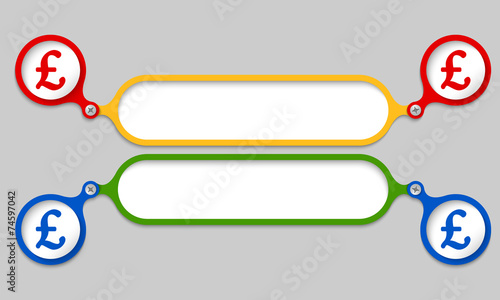 colored frames joined by a bolt and pound sterling symbol