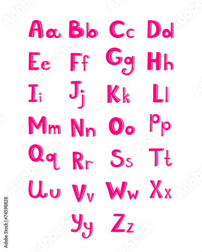 Hand drawn type font, pink children alphabet vector illustration