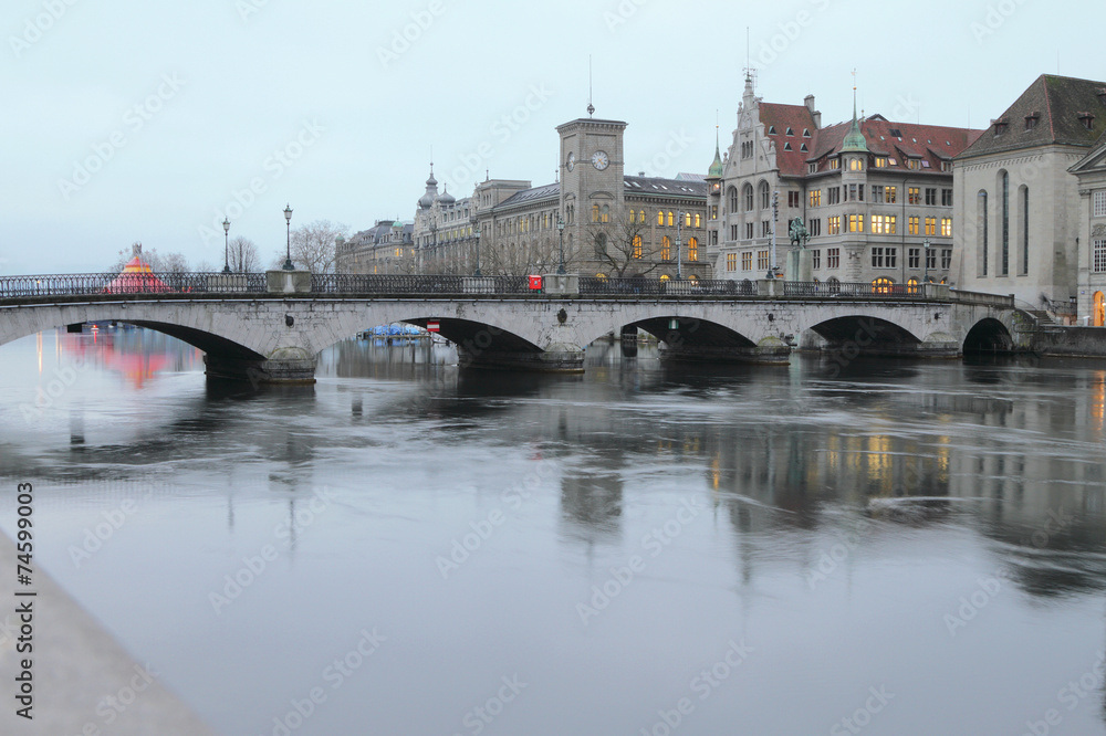 Bridge Munsterbrucke. Zurich, Switzerland Bridge Munsterbrucke. Zurich, Switzerland