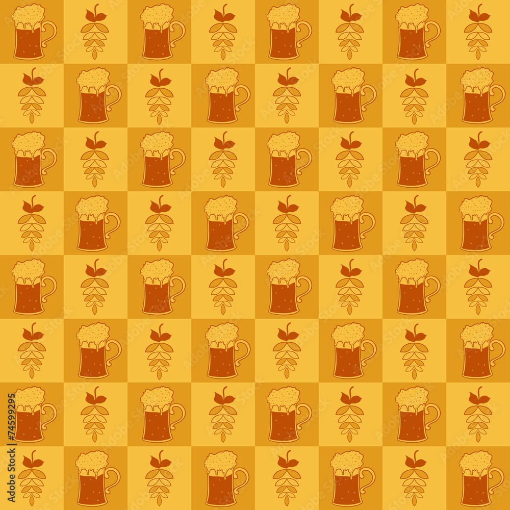Beer mugs and hop seamless pattern Beer mugs and hop seamless pattern