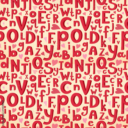 Vector seamless pattern with Latin letters of different sizes in