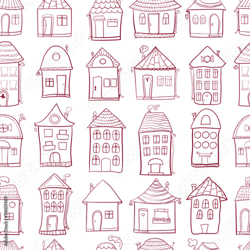 Seamless pattern with outine houses