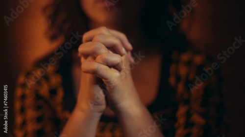 Hand gestures. Woman praying to god. 
