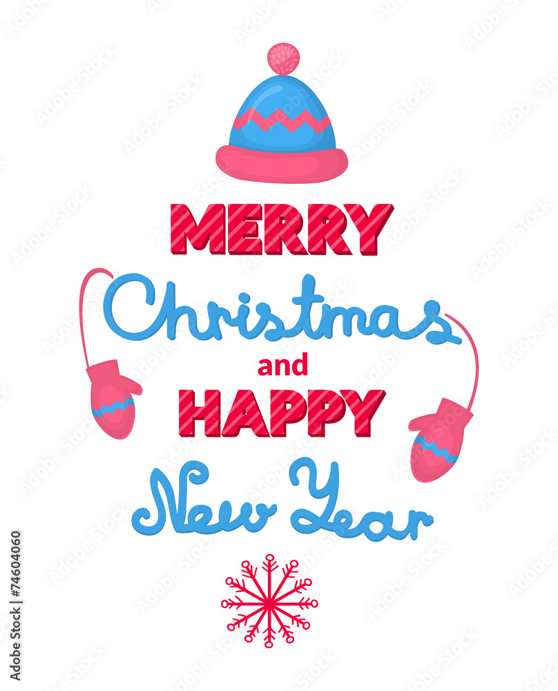 Naklejka premium Merry Christmas and Happy New Year vector holiday inscription