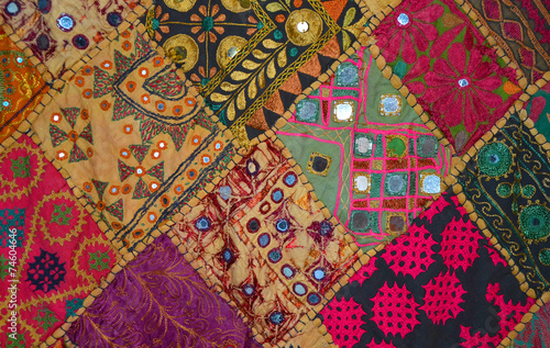 Patchwork bedspread in the eastern style, closeup image