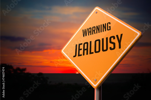 Murais de parede Jealousy on Warning Road Sign.