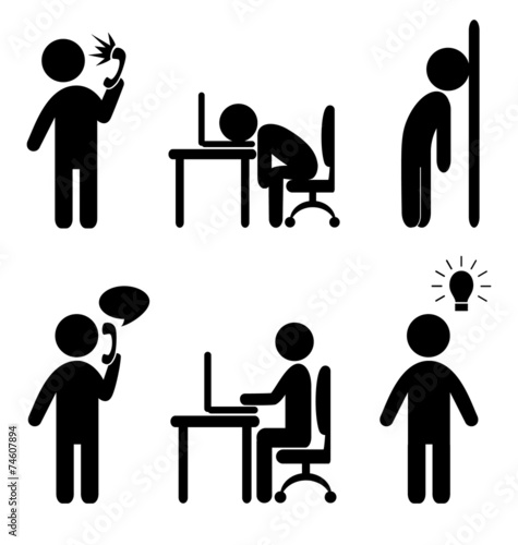 Set of business office situation flat icons isolated on white ba