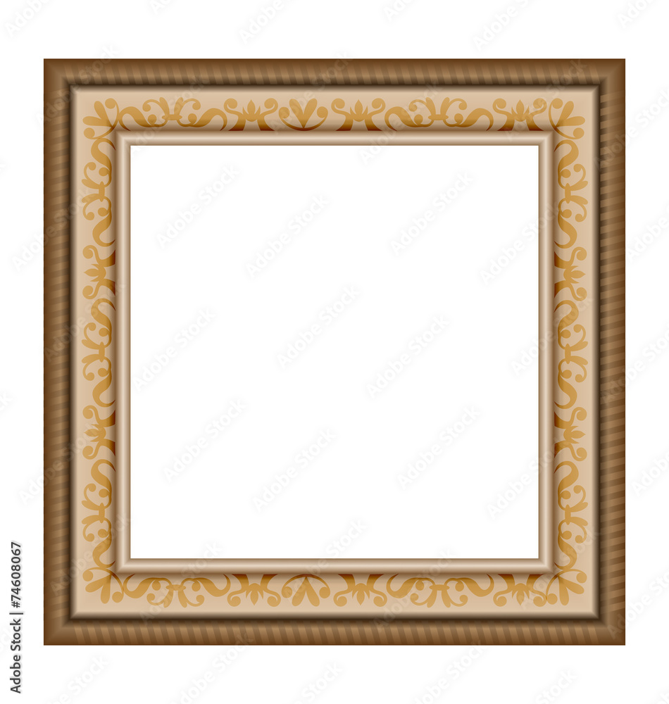 Single wooden frame with ornament isolated on white background Single wooden frame with ornament isolated on white background
