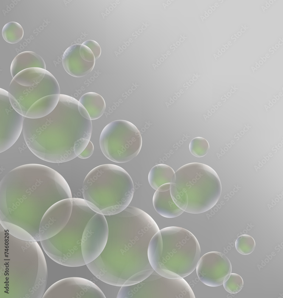 Transparent green soap bubbles on grayscale background Transparent green soap bubbles on grayscale background