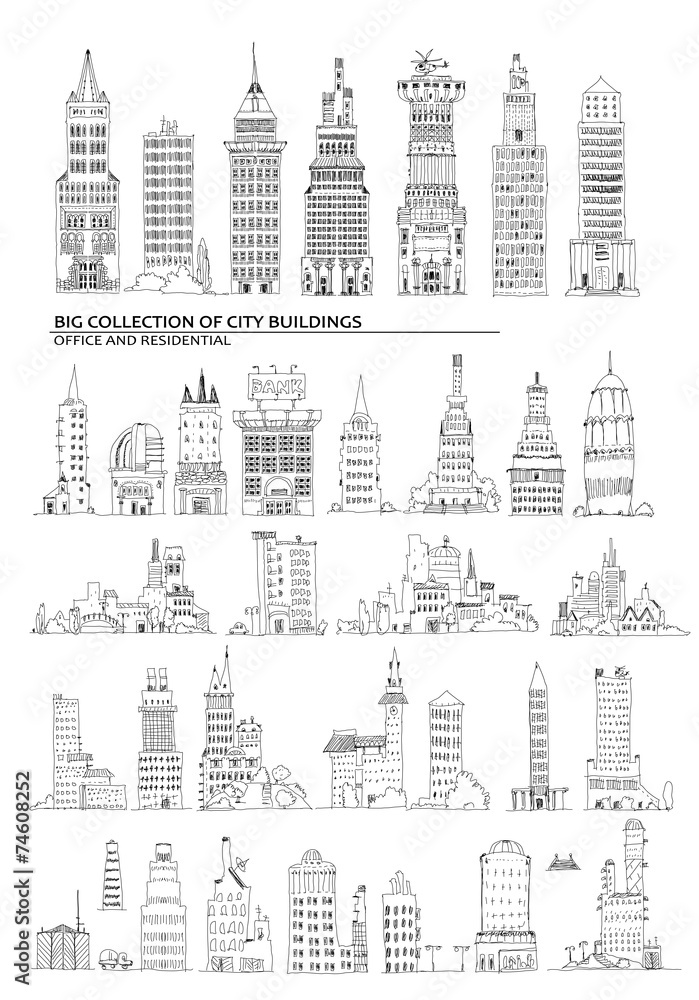 City buildings set, Sketch collection