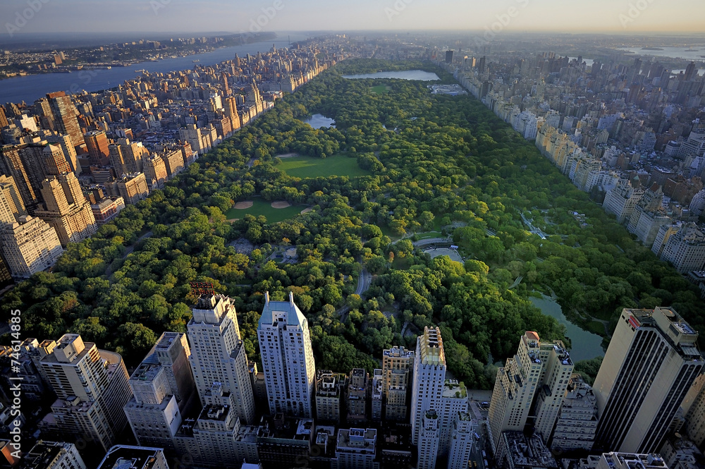 Naklejka premium Central Park aerial view, Manhattan, New York; Park is surrounde