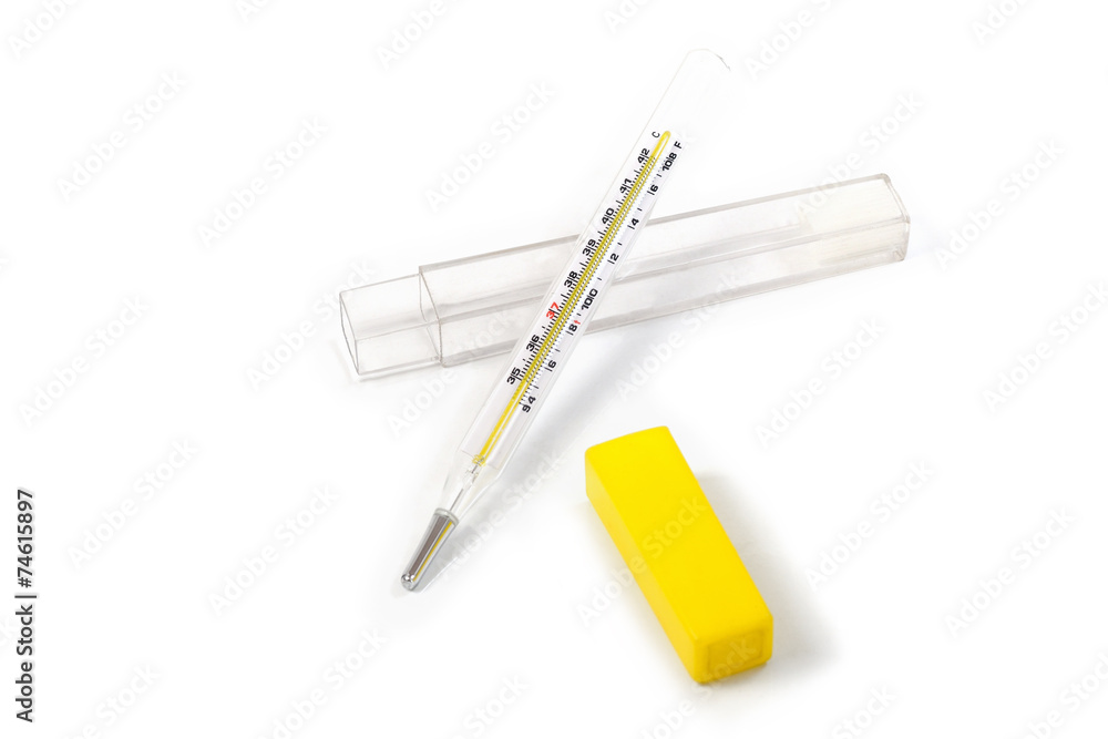 Mercury glass thermometer on isolate white background Mercury glass thermometer on isolate white background