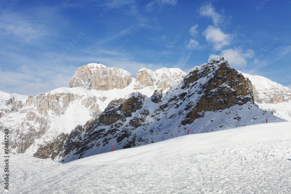 Beautiful winter mountain landscape in Trentino