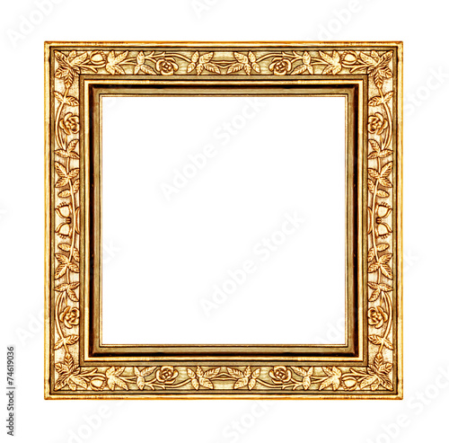 vintage gold frame isolated on white background, with clipping p