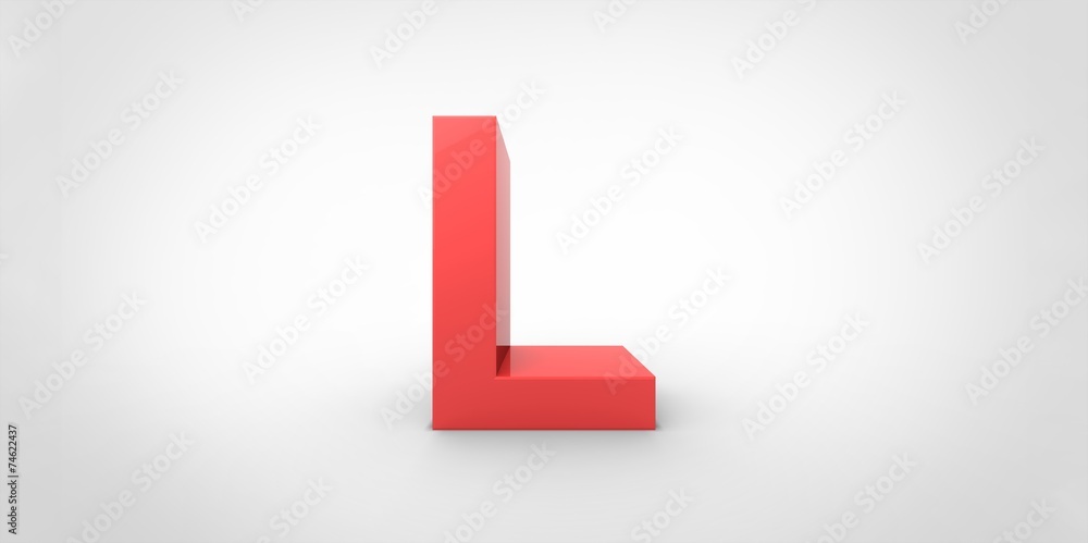 L 3D font big red letter standing on white gray background L 3D font big red letter standing on white gray background