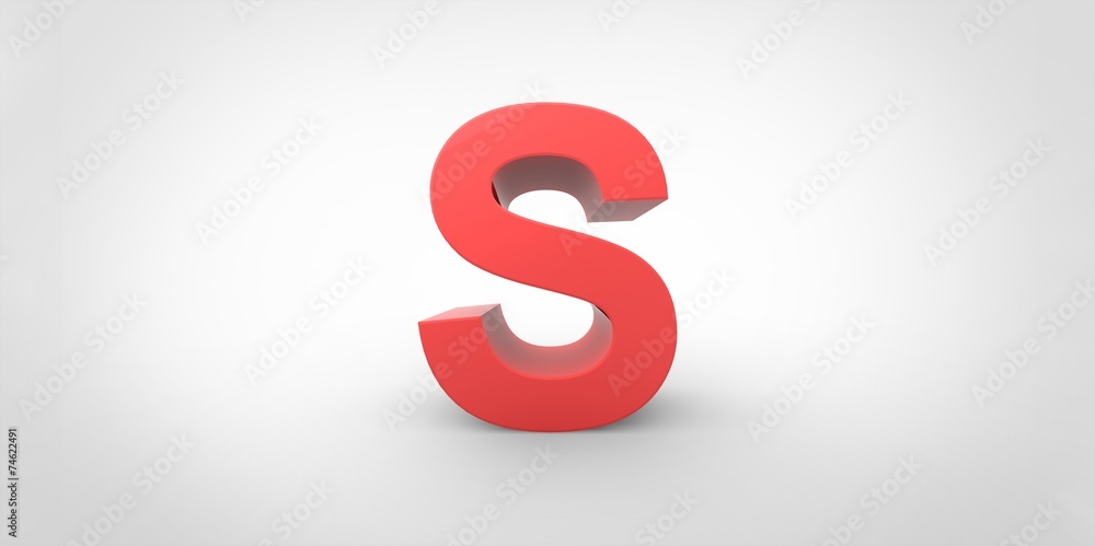 S 3D font big red letter standing on white gray background S 3D font big red letter standing on white gray background