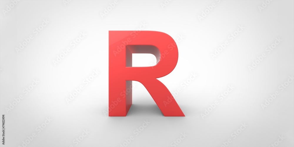 Fototapeta premium R 3D font big red letter standing on white gray background
