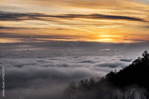 Sea of clouds at sunset