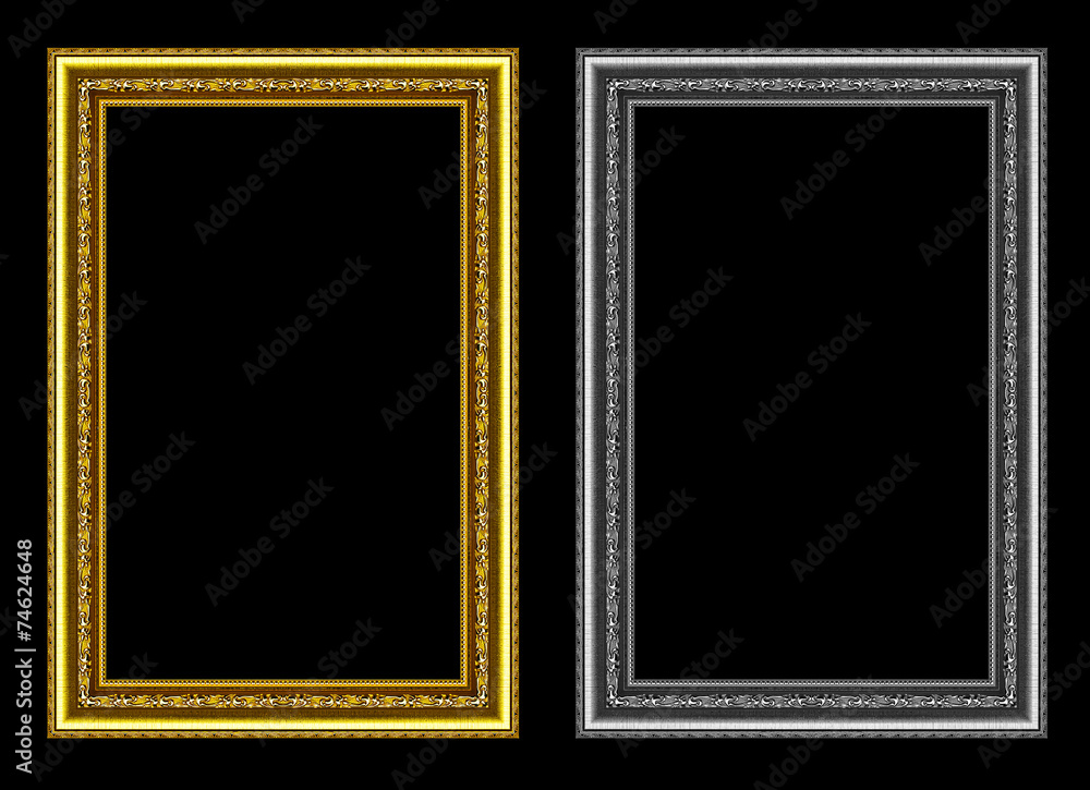 set of gold and gray frame isolated on black background, with cl set of gold and gray frame isolated on black background, with cl