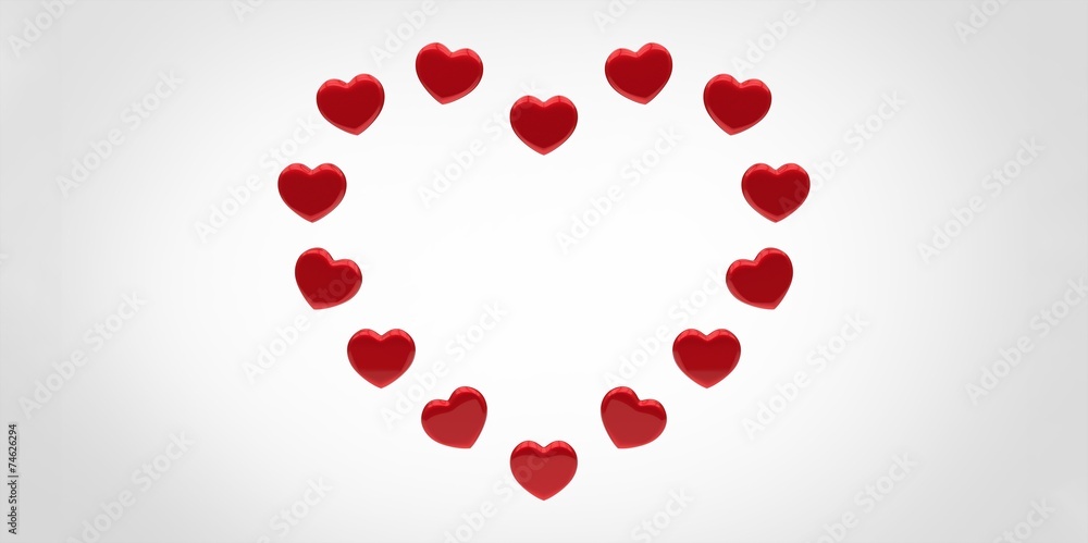3D red Hearts Shapes form on a white gray background 3D red Hearts Shapes form on a white gray background