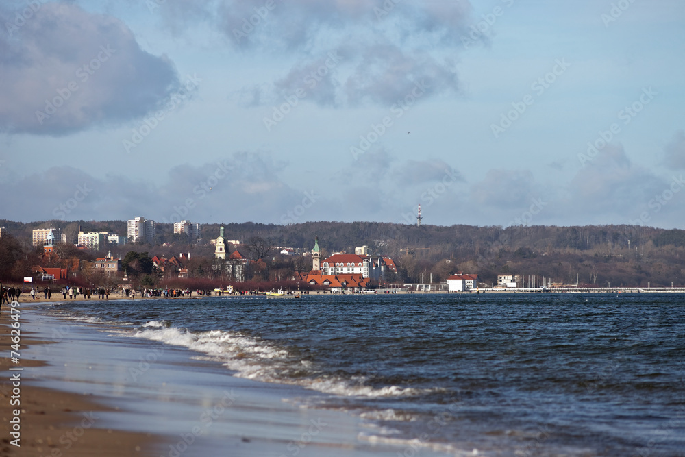 Winter panorama of the beach in Sopot, Poland.