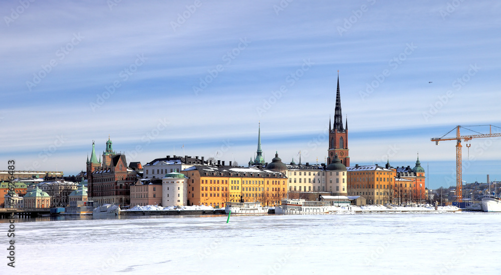 A view of Stockholm's gamla stan in winter time.