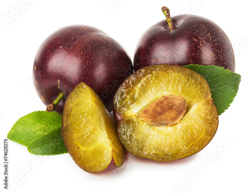juicy plums isolated on the white background