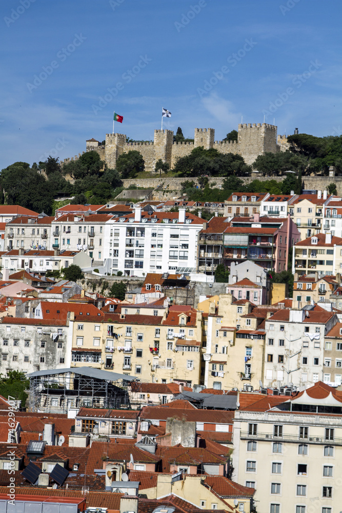  Lisbon downtown area with landmark castle