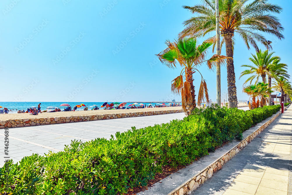 Obraz premium Seafront, beach,coast in Spain. Suburb of Barcelona, Catalonia