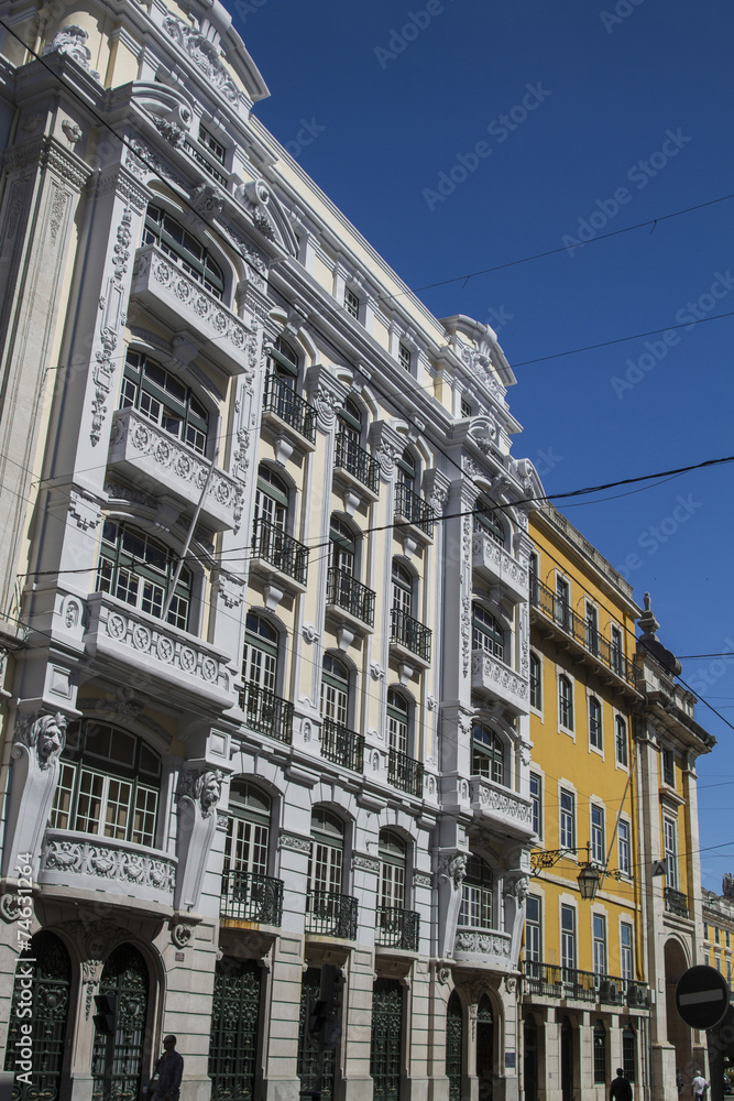 View of the typical building architecture of Lisbon, Portugal.
