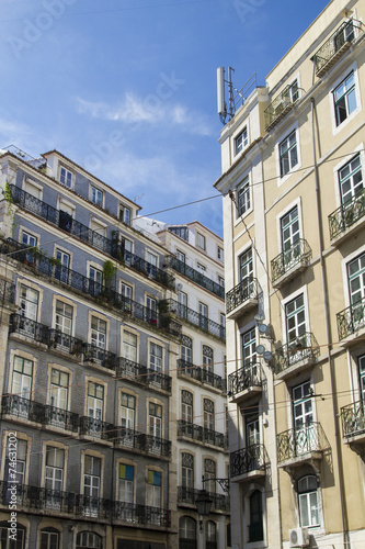 View of the typical building architecture of Lisbon, Portugal.