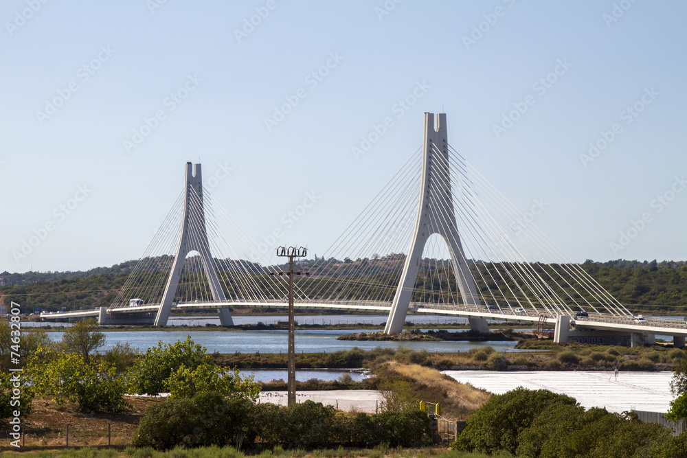 View of the iconic bridge over Portimao's Arade river.