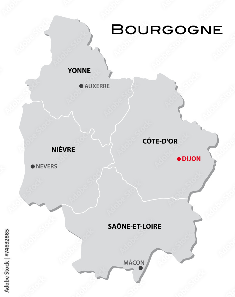 Fototapeta premium simple administrative map of Burgundy