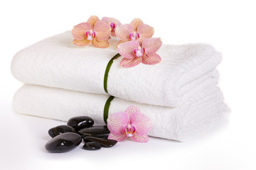 Plexiglas schilderij Spa Roze orchideeën met massagestenen  © acnaleksy