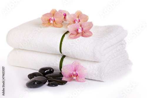 pink orchids and spa stones