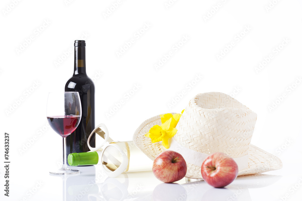 Naklejka premium picnic with wine and slow food concept