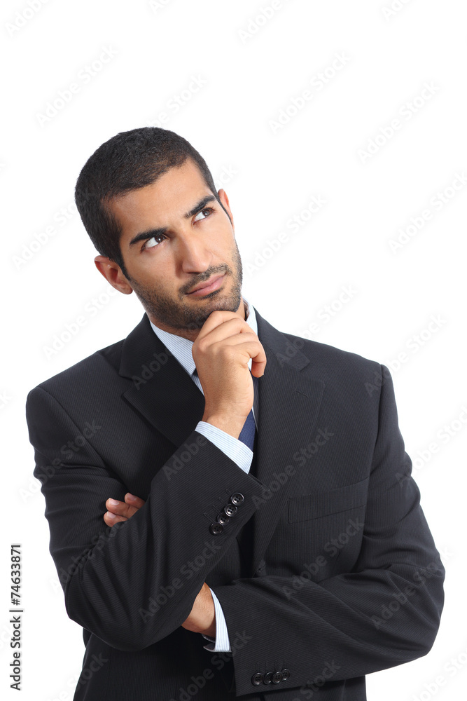 Arab business man thinking serious looking sideways Arab business man thinking serious looking sideways